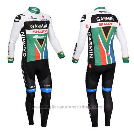 2013 Abbigliamento Ciclismo Garmin Sharp Campione Sudafrica Manica Lunga e Salopette